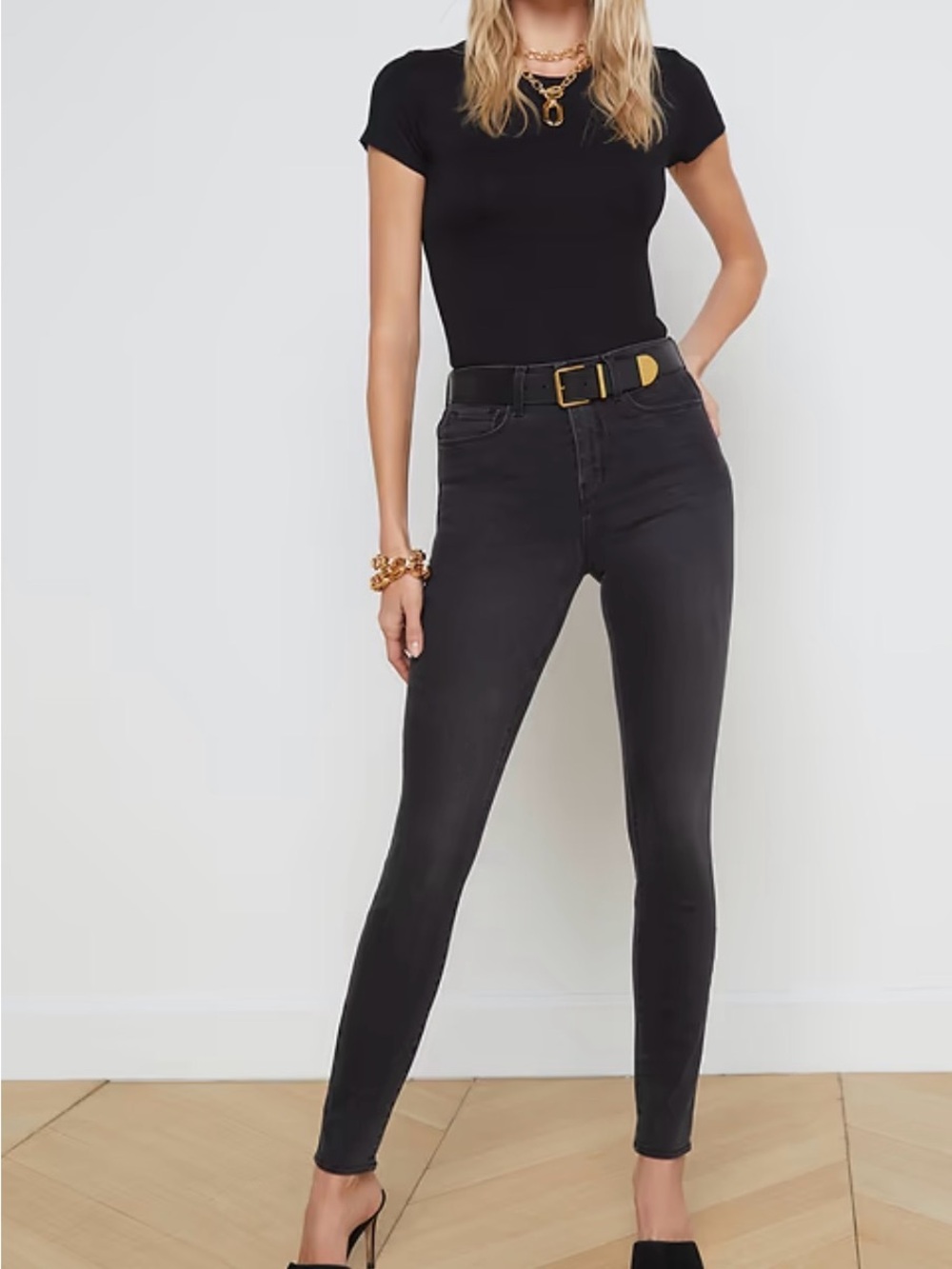 L'AGENCE High-Rise Slim Jeans Dark Graphite